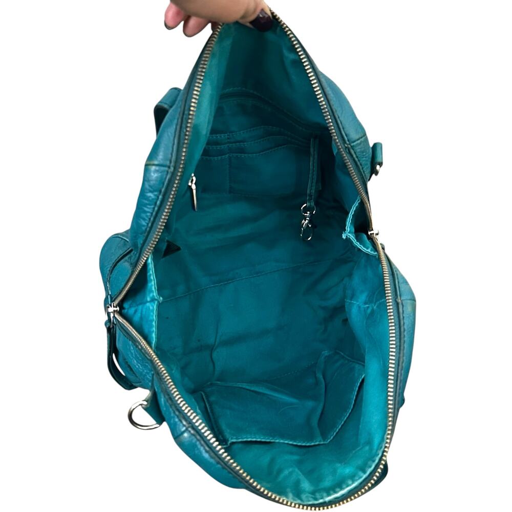 Fossil Teal Leather Distressed Sydney Satchel Purse - Picture 6 of 8